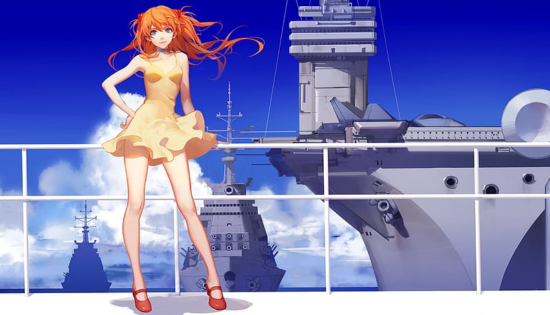 Asuka, boat, dress, evangelion, HD wallpaper