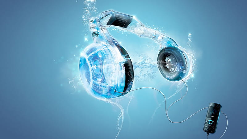 Water Headphones, amplify, headphones, water, music, HD wallpaper