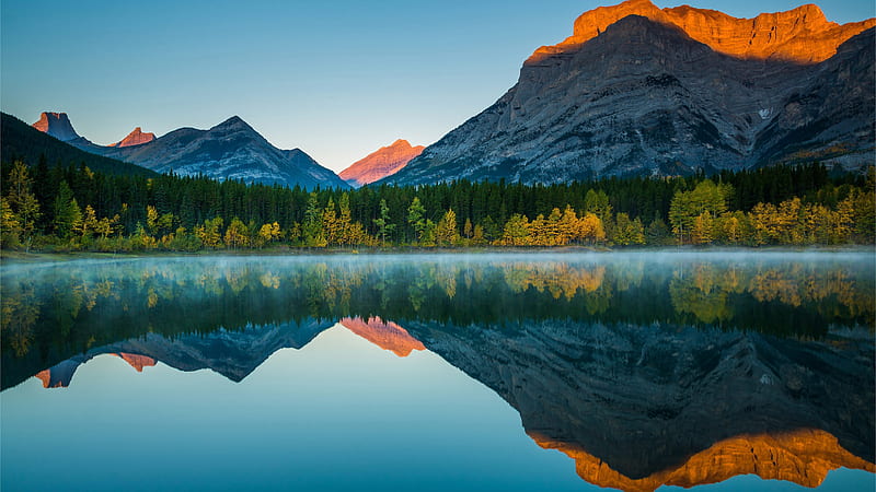 lake, reflection, mountains, scenery, sunlight, autumn, Landscape, HD wallpaper
