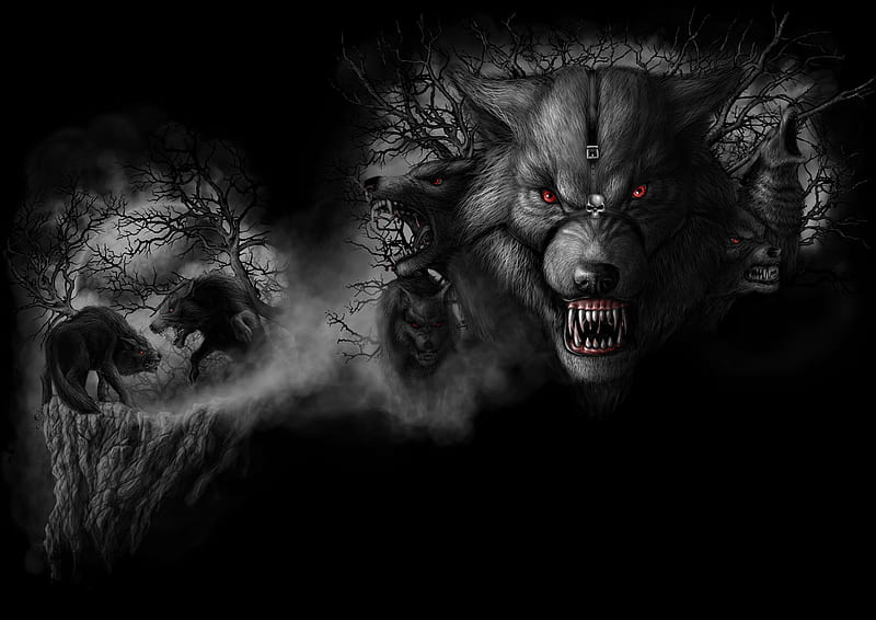 Wolf-Pack, wolf pack, werewolves, dark, mad, wolf, lycans, wolves, angry, HD wallpaper