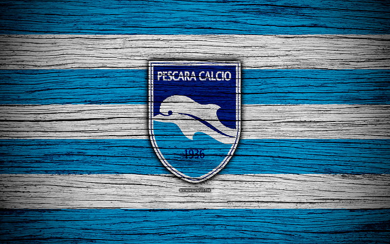 Delfino Pescara 1936, Serie B football, wooden texture, white blue line, italian football club, Delfino FC, logo, emblem, Pescara, Italy, HD wallpaper