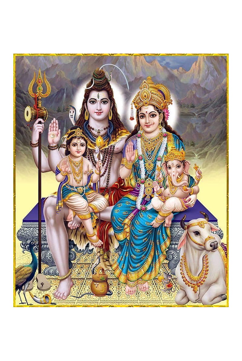 God Shiva Family, karthikeya, subramanya, godess, ganesh, nandi, together,  HD phone wallpaper | Peakpx