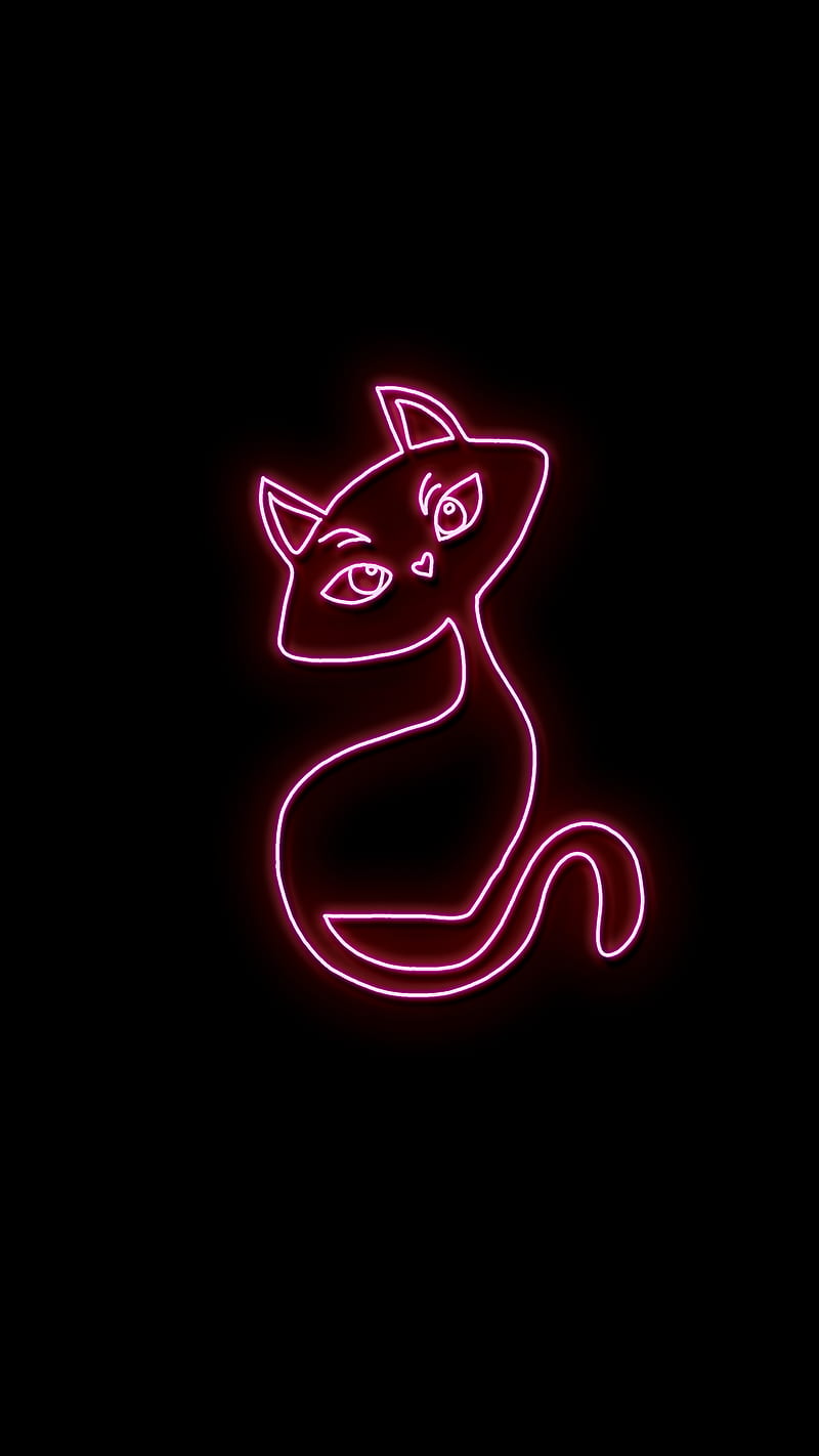 Little pink neon cat, Halloween, animal, cute, drawing, girl, neon ...