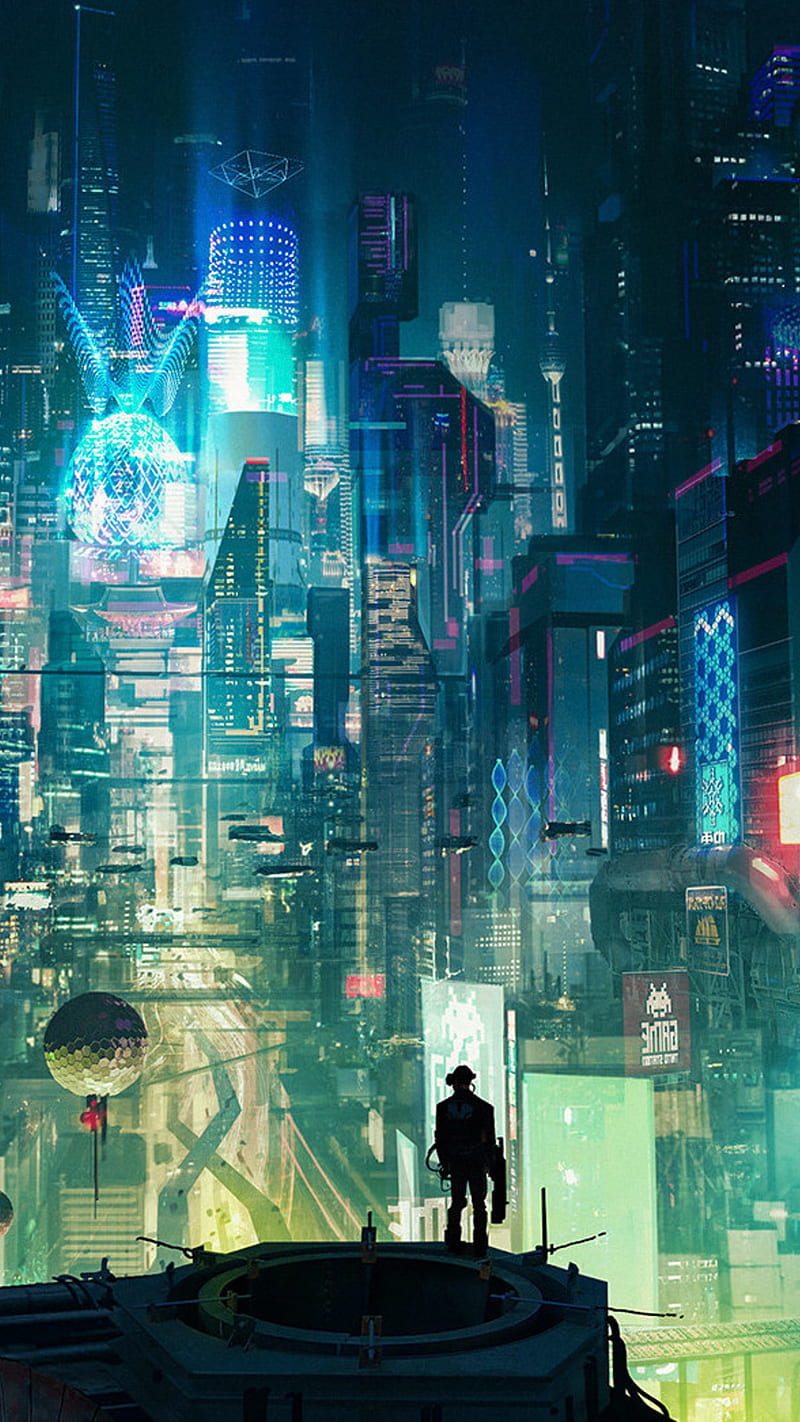 Cyberpunk city green, blade, neon, runner, tokyo, HD phone wallpaper