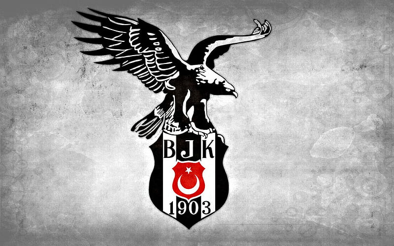 Besiktas FC, minimal, logo, Super Lig, Turkish football club, football, gray background, Besiktas JK, Istanbul, Turkey, HD wallpaper