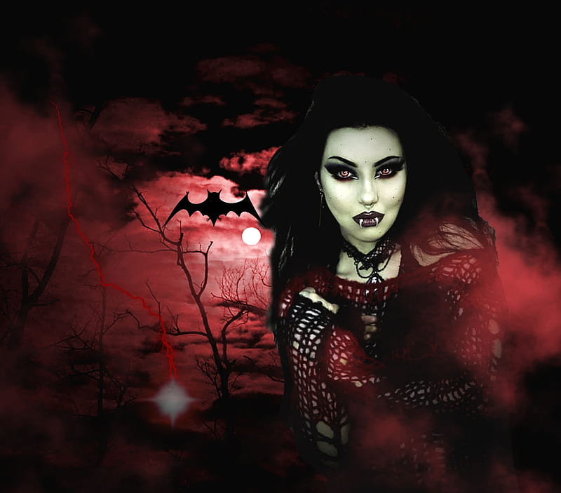 Spooky Gals Vampiress, all things red, Ghoul Shool, color on black, women are special, funky hair face art, female trendsetters, album, spooky gals, grandma gingerbread, HD wallpaper