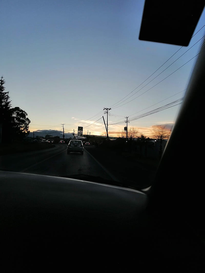 Parabrisas, sunset, auto, autopista, carretera, carro, landscapes, HD phone wallpaper