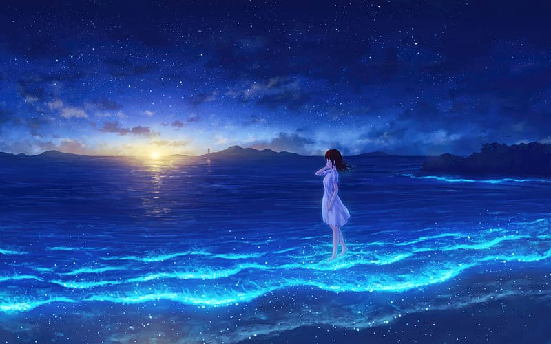 Anime Girl, Long Light Gold Hair, Indoor Garden with Fountain, River  Running, Blueish Moonlight Stock Illustration - Illustration of person,  clothing: 286799210