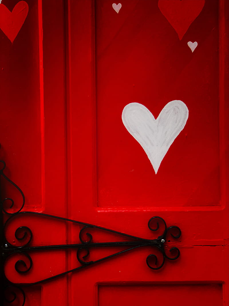 heart, love, romance, red, door, HD phone wallpaper