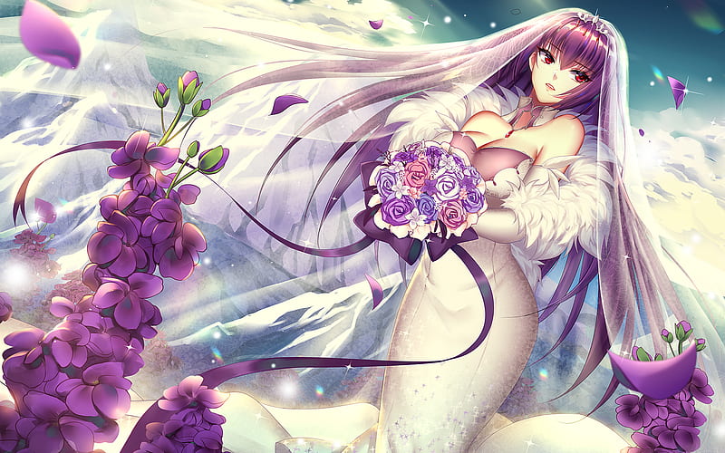 Scathach, white dress, Fate Grand Order, purple hair, manga, TYPE-MOON, Fate Series, HD wallpaper