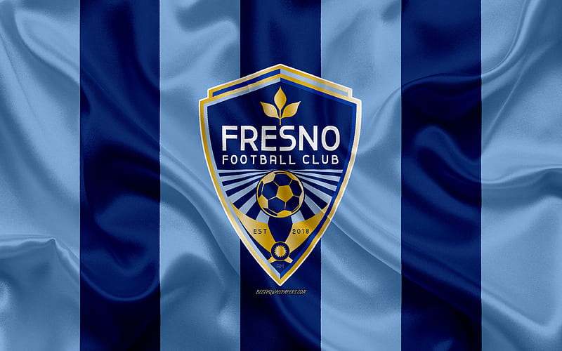 Fresno FC American football club, logo, blue flag, emblem, USL Championship, Fresno, California, USA, USL, silk texture, soccer, United Soccer League, HD wallpaper
