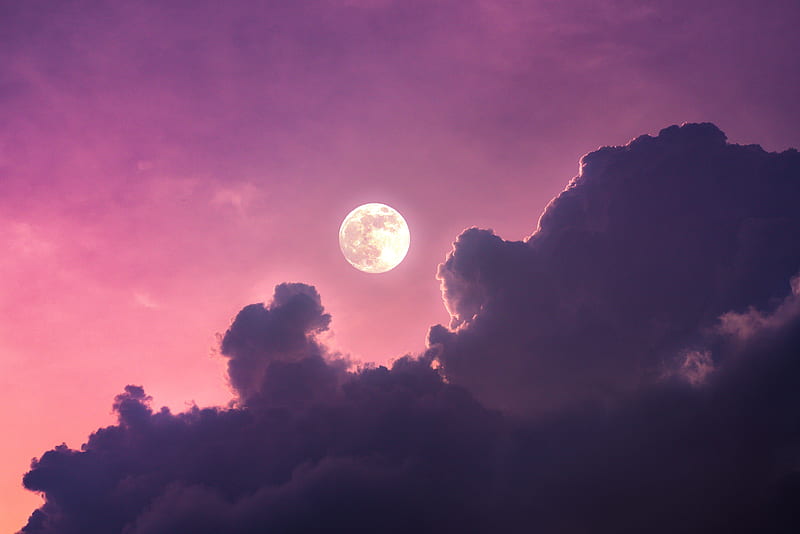 moon, clouds, dusk, sunset, HD wallpaper