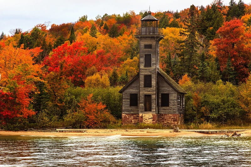 Autumn Glory, fall, house, lakeside, colors, trees, HD wallpaper