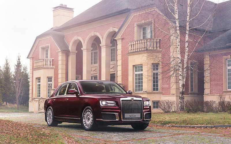 Aurus Senat, 2019, exterior, luxury Russian car, front view, new burgundy Senat, Aurus, HD wallpaper