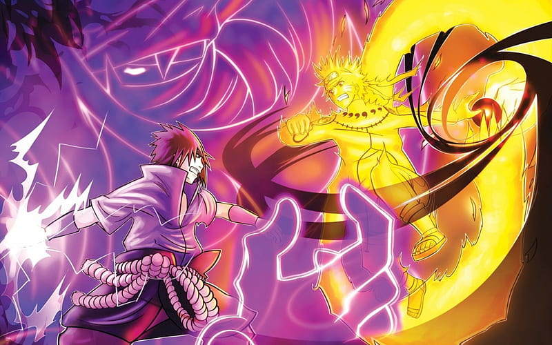 Naruto VS Sasuke, naruto, sasuke, game, power, anime boys, lights, naruto shippuden, naruto uzumaki, anime, ninja, male, manga, cool, sasuke uchiha, fight, awesome, HD wallpaper