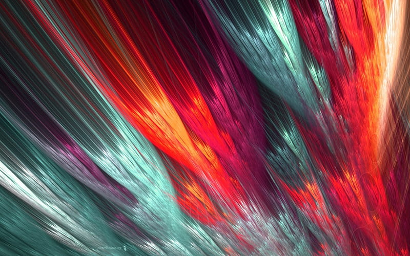Abstract feathers, red, luminos, green, feather, fractal, texture, abstract, blue, HD wallpaper