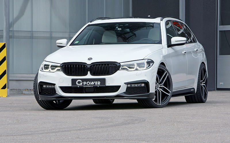 BMW 5, G-POWER, 2018 540i white sedan, tuning, front view, German cars, BMW, HD wallpaper