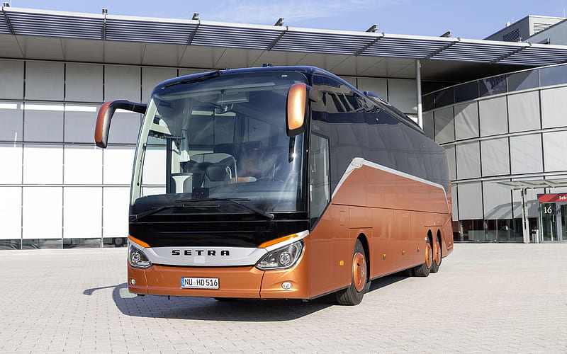 Setra S 516 , passenger bus, front view, exterior, new bronze S 516 , buses, Setra, HD wallpaper