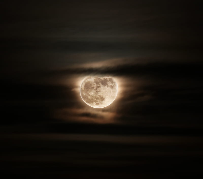 moon, full moon, eclipse, night, sky, clouds, dark, HD wallpaper