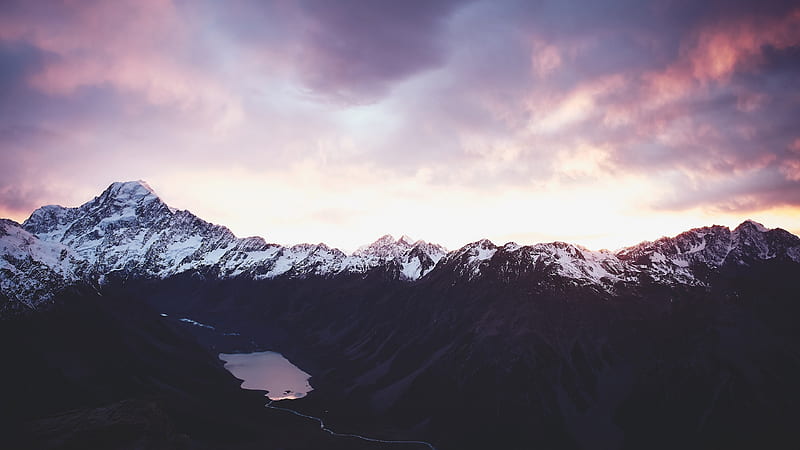 New Zealand, ice, morning, mountains, snow, sunrise, HD wallpaper