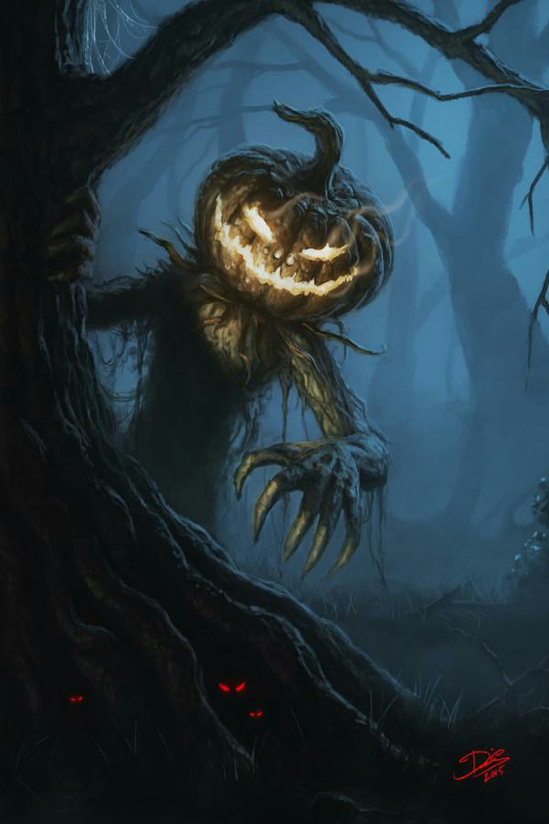 Pumpkin demon, art, halloween, HD phone wallpaper