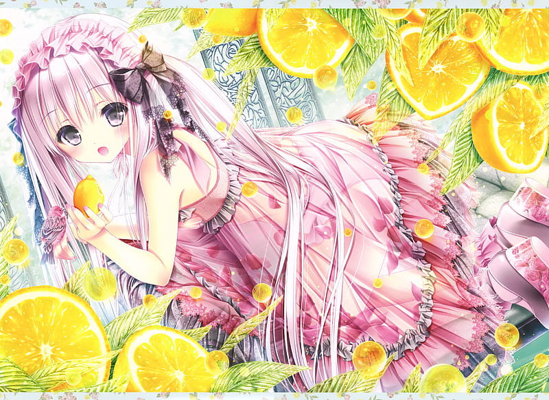 :), anime, tinkle, fruit, girl, orange, yellow, manga, HD wallpaper