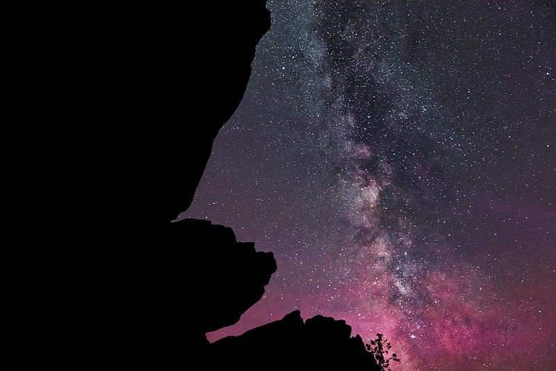 rocks, starry sky, stars, night, HD wallpaper