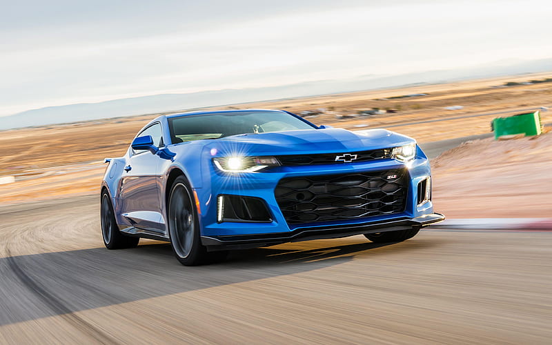 Chevrolet Camaro ZL1, 2017 front view, sports coupe, blue ZL1, American cars, Chevrolet, HD wallpaper