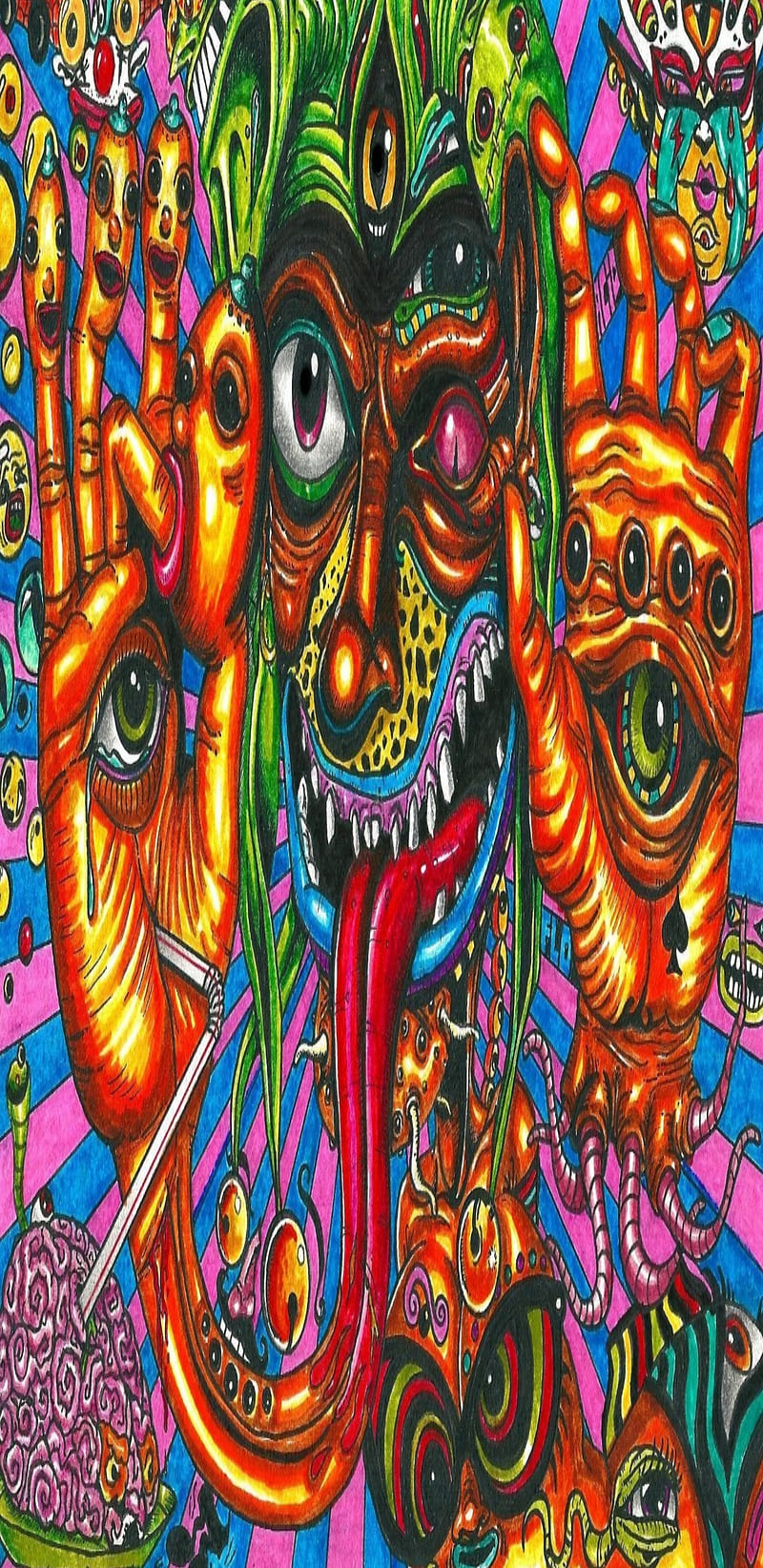 Trippy acid, acid, eyes, hands, teeth, tongue, trippy, HD mobile ...