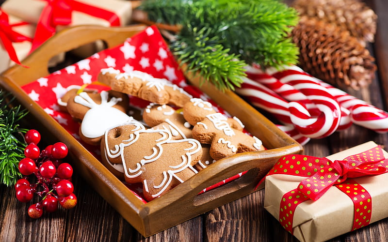Cookies, Christmas, New Year, baking, decorations, HD wallpaper