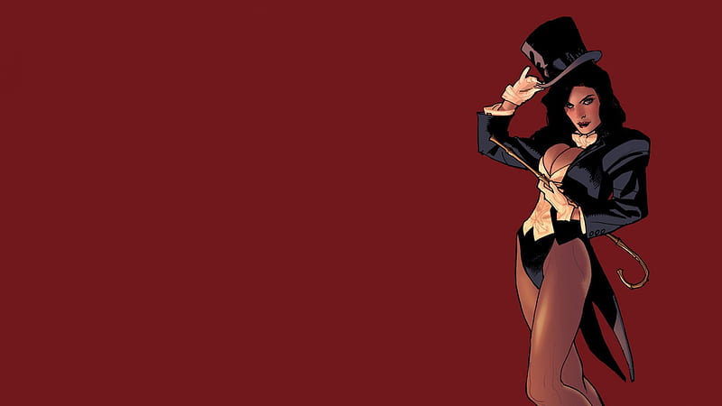 Zatanna, costume, digital art, illustration, top hat, x men, characters, red background, Marvel Comics, HD wallpaper