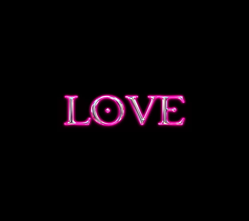LOVE LOVE, chrome, dark, love, neon, pink, HD wallpaper
