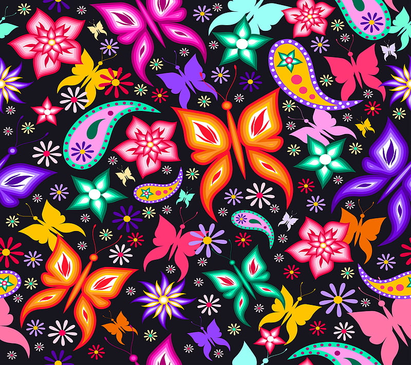 Floral Butterflies, abstract, art, background, desenho, flowers, HD wallpaper