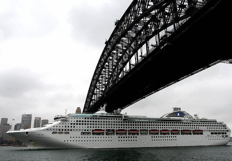 Cruise Ship Under Bridge, cruise ship, cruise, bridge, liner, luxury liner, HD wallpaper