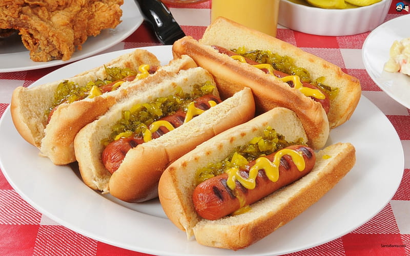 mini hotdogs, sausage, chicken, ralish, bun, hotdog, mustard, HD wallpaper