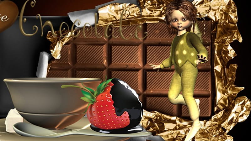 I love chocolat, choco, chocolat, strawberry, cafee, fairy, HD wallpaper