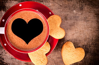 Good Morning, valentines day, with love, cookies, coffee, love, coffee  time, HD wallpaper | Peakpx