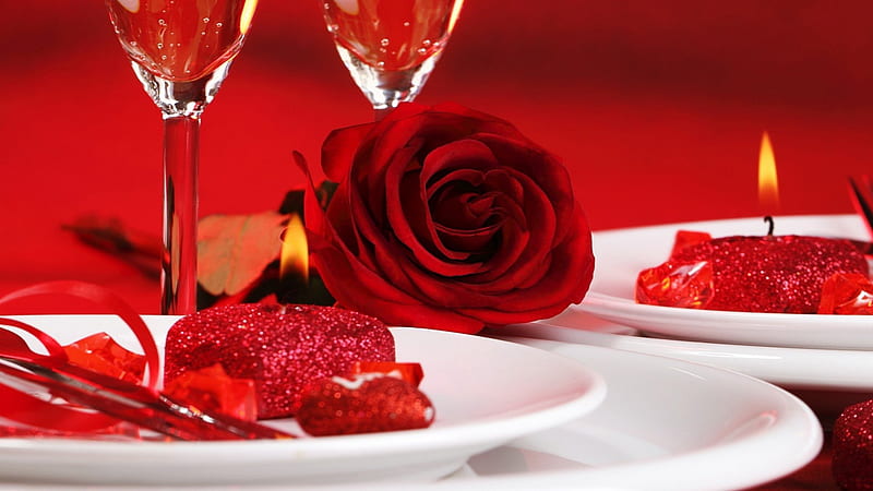 * Romantic *, red rose, candle, romantic, rose, flower, HD wallpaper