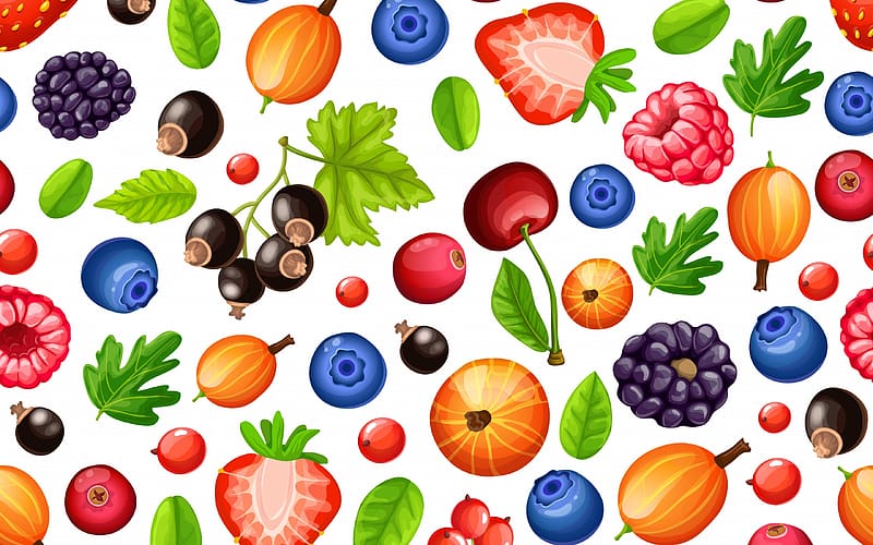 Pattern, blackberry, bluberry, white, strawberry, berry, gooseberry, raspberry, summer, cherry, red, texture, fruit, leaf, greeb, vara, HD wallpaper