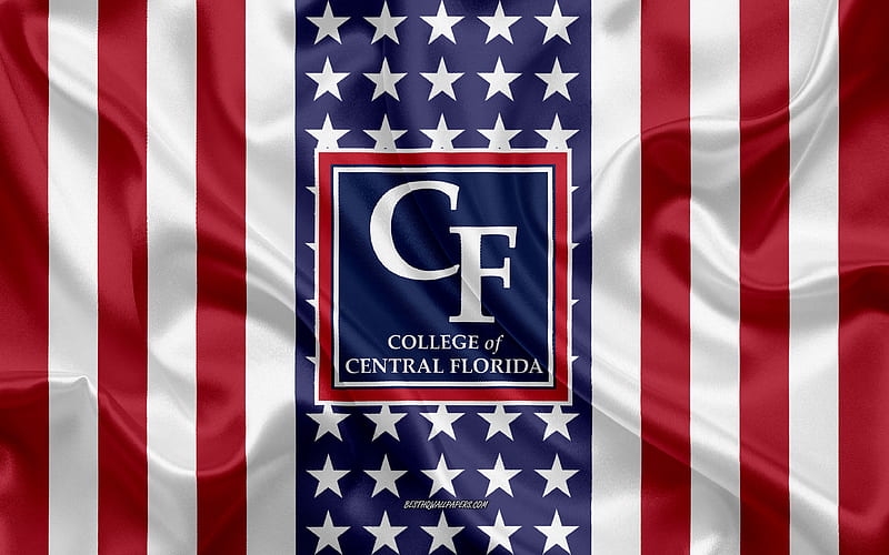College of Central Florida Emblem, American Flag, College of Central Florida logo, Ocala, Florida, USA, Emblem of College of Central Florida, HD wallpaper