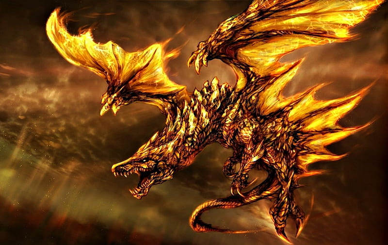 Dragon, art, fantasy, wings, golden, game, yellow, HD wallpaper