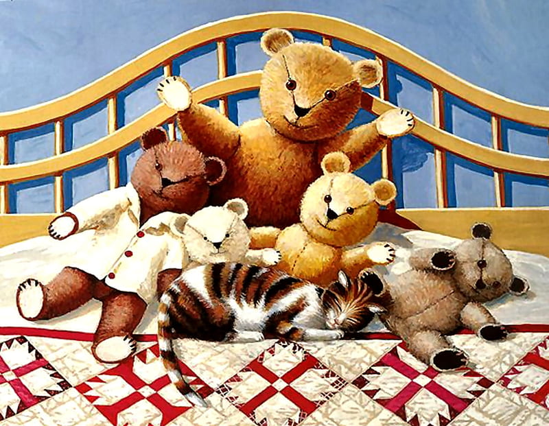 Bear Paw , art, bonito, pets, illustration, artwork, teddy bears, feline, painting, cats, HD wallpaper