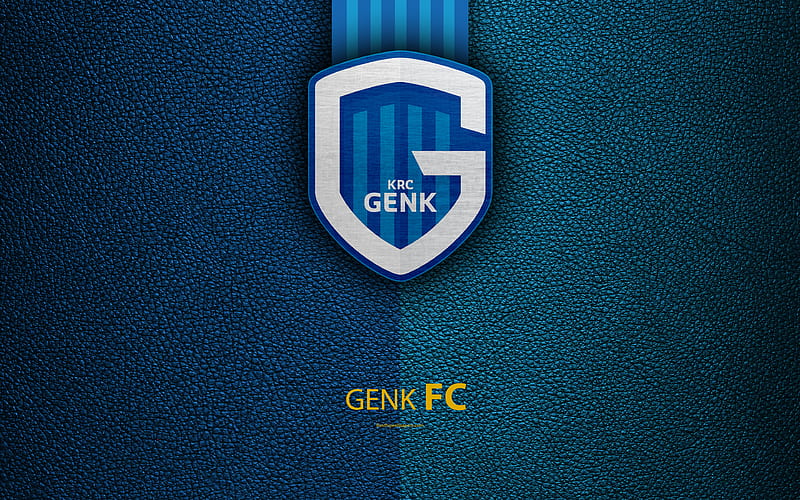 KRC Genk Belgian Football Club, Genk FC, logo, emblem, Jupiler Pro League, leather texture, Genk, Belgium, Belgian First Division A, football, HD wallpaper