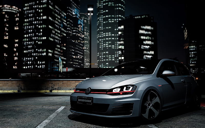 Volkswagen Golf GTI MK7, tuning, night, parking, tunned Golf, VW Golf, Volkswagen, HD wallpaper