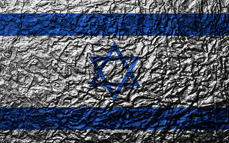 Flag of Israel stone texture, waves texture, Israeli flag, national symbol, Israel, Asia, stone background, HD wallpaper