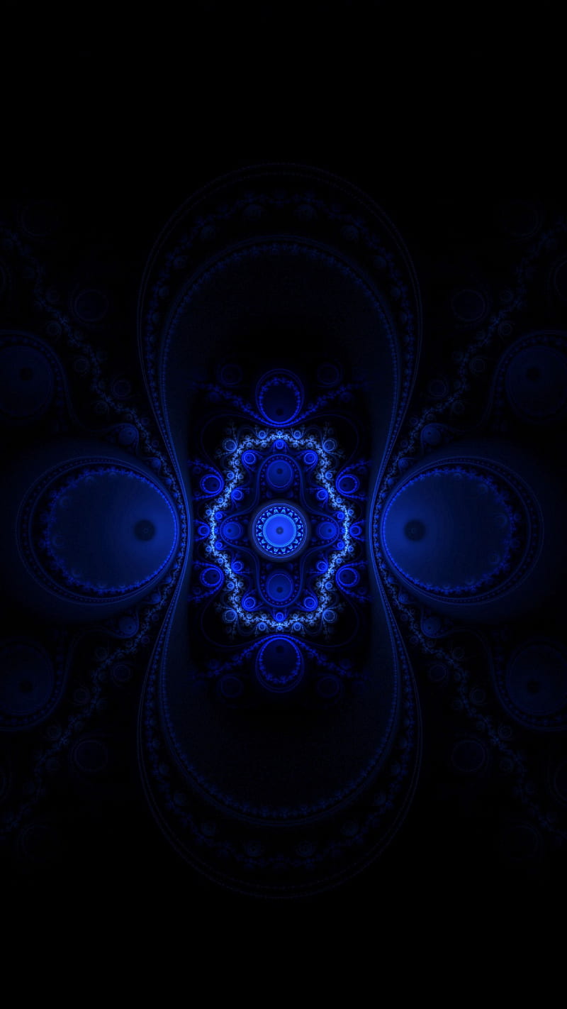 fractal, glow, blue, dark, abstraction, HD phone wallpaper
