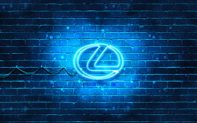 Lexus blue logo blue brickwall, Lexus logo, cars brands, Lexus neon logo, Lexus, HD wallpaper