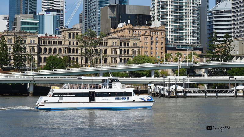 City, Building, Wharf, River, Brisbane, Vehicles, Ferry, HD wallpaper