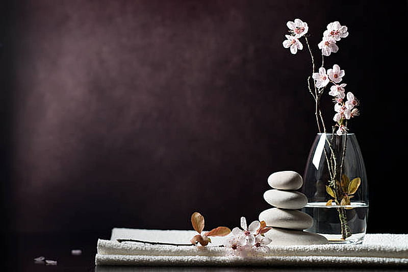 Spa background, Spa, Flowers, Vase, Stones, HD wallpaper