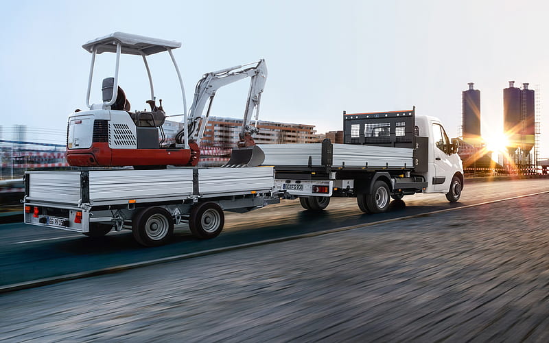 Opel Movano, 2019, cargo truck, transportation of a mini excavator, city services, Opel, HD wallpaper